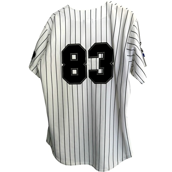 Retro Gretsch Guitars 125th Pin Stripe MLB Baseball Jersey Men’s L Majestic RARE - Picture 2 of 9